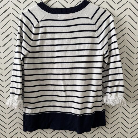 Lilly Pulitzer Dasha Sweater True Navy White Stripe Size Small Fringe Resort - Picture 3 of 9